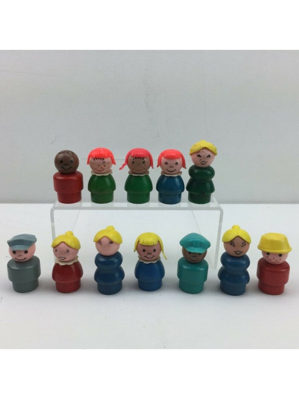 Vintage Fisher Price Little People Small Wood Round Set Of 12 Adult Kid Figures
